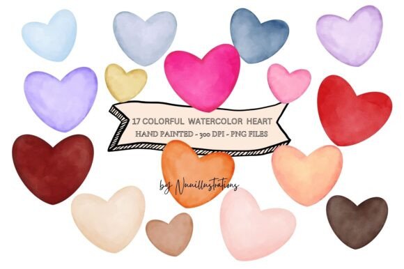 17 Heart Watercolor Clipart Hand Painted