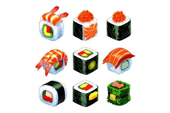 Assortment of Delicious Sushi Rolls: A Visual Treat for Design and Culinary Enthusiasts