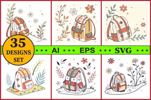 Backpack Clipart Vector Bundle Set