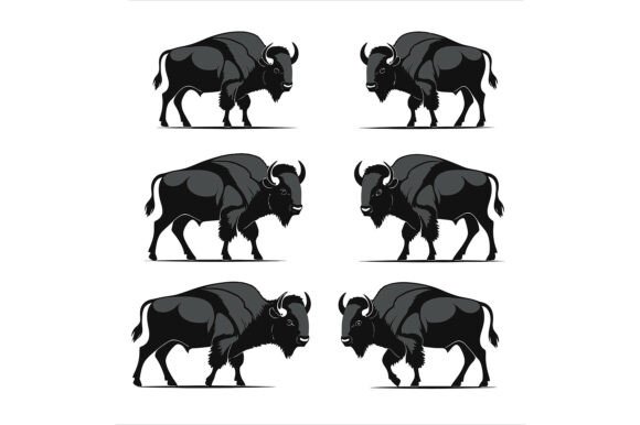 Bison Set in Black and White Style