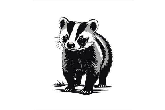 Black and White Badger Illustration