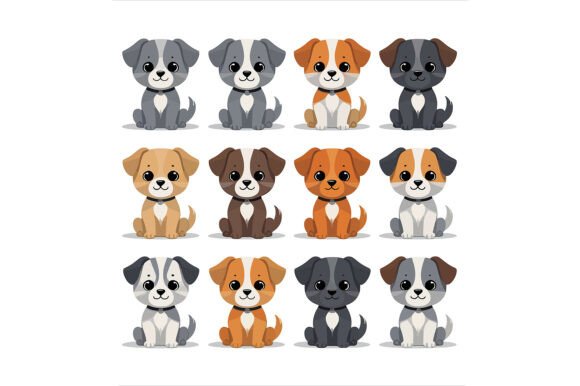 Collection of Twelve Cute Cartoon Puppy: A Versatile Design Resource