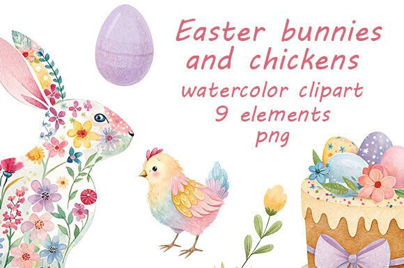 Easter Bunnies and Chickens Watercolor: A Soft, Festive Design Asset