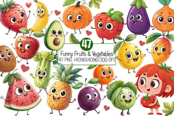 Funny Fruits Vegetables Clipart: A Playful Design Resource for Creative Projects