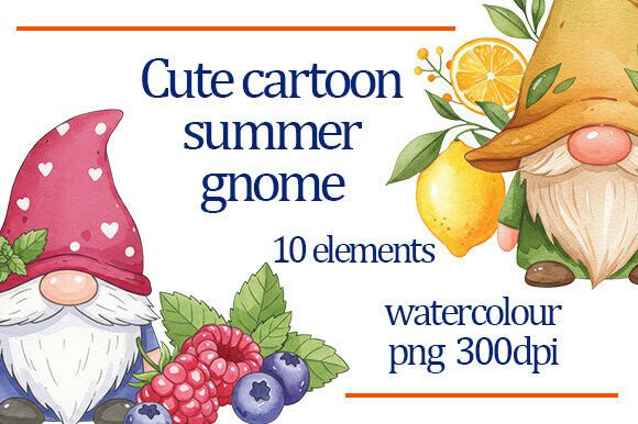 Summer Gnome Watercolor Clipart