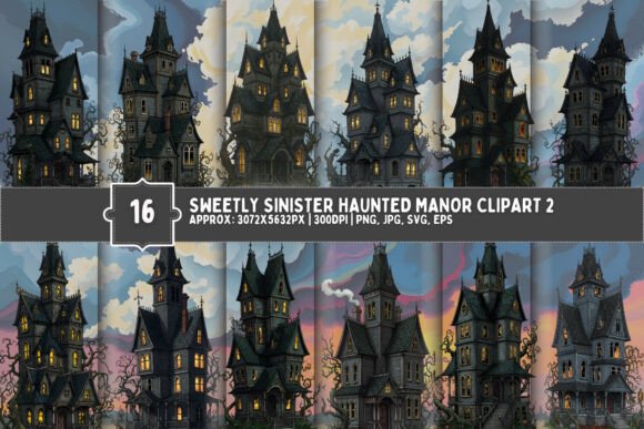 Sweetly Sinister Haunted Manor Clipart 2: A Deep Dive into Gothic Digital Assets