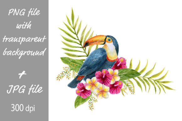 Tropical Palm Leaves Flower Toucan Bird Art